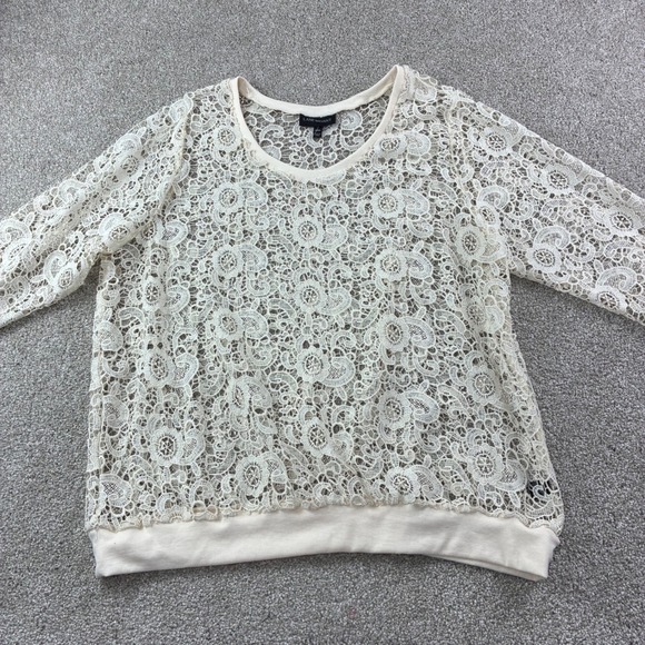 Lane Bryant Cream Lace Overlay Long Sleeve Top Women Plus Size 22/24 Casual Boho - Picture 2 of 9